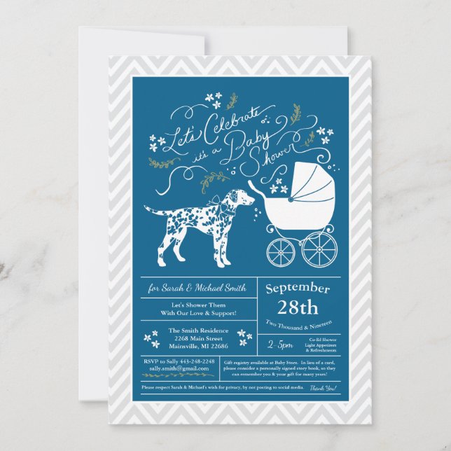 Dalmatien Hund Baby Shower Blue Boy Inbjudningar (Framsida)