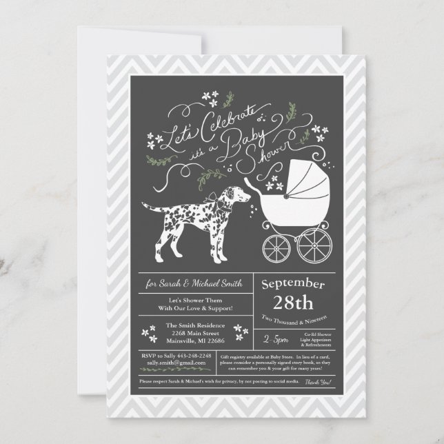 Dalmatien Hund Baby Shower Gender Neutral Inbjudningar (Framsida)