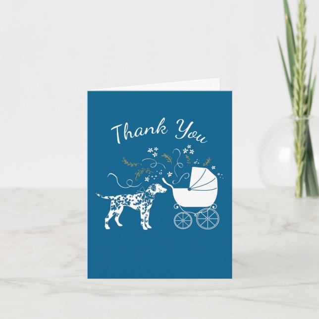 Dalmatien Hund Baby Shower Puppy Blue Boy Tack Kort (Framsida)