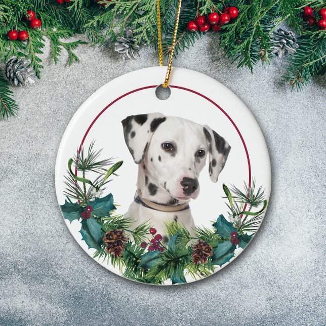 Dalmatien Hund Evergreen Berry Wandeans Julgransprydnad Keramik (Skapare uppladdad)