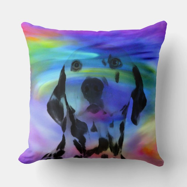 Dalmatien Hund Färg Stänk Art Porträtt Kudde (Framsida)