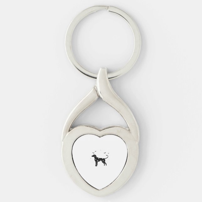 Dalmatien Hund - Halloween Måne Silhouette Classic Twisted Heart Silverfärgad Nyckelring (Framsidan)