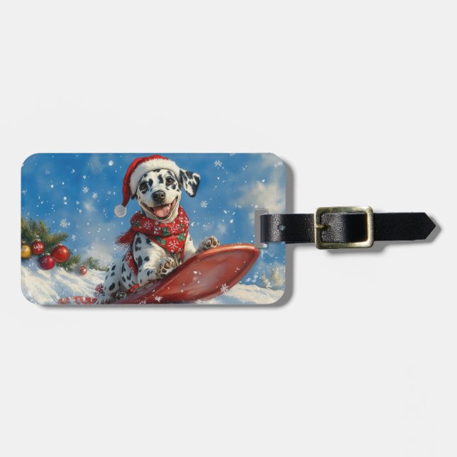 Dalmatien Hund i Sledge Låt det snöa jul Bagagebricka (Horisontell Framsida)