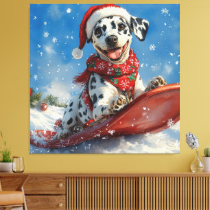 Dalmatien Hund i Sledge Låt det snöa jul Canvastryck