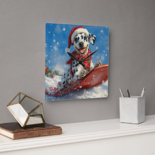 Dalmatien Hund i Sledge Låt det snöa jul Fyrkantig Klocka