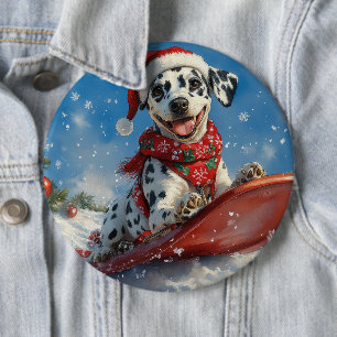 Dalmatien Hund i Sledge Låt det snöa jul Knapp