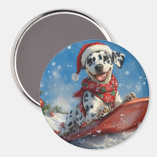 Dalmatien Hund i Sledge Låt det snöa jul Magnet (Front/Back)