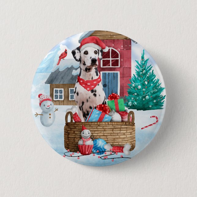 Dalmatien Hund I snö Hund-julhuset Knapp (Framsida)