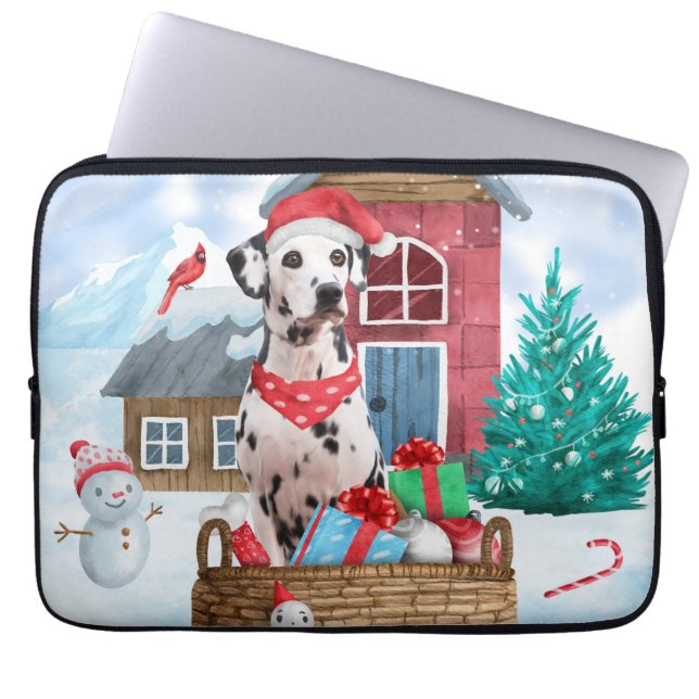 Dalmatien Hund I snö Hund-julhuset Laptop Fodral (Framsidan)