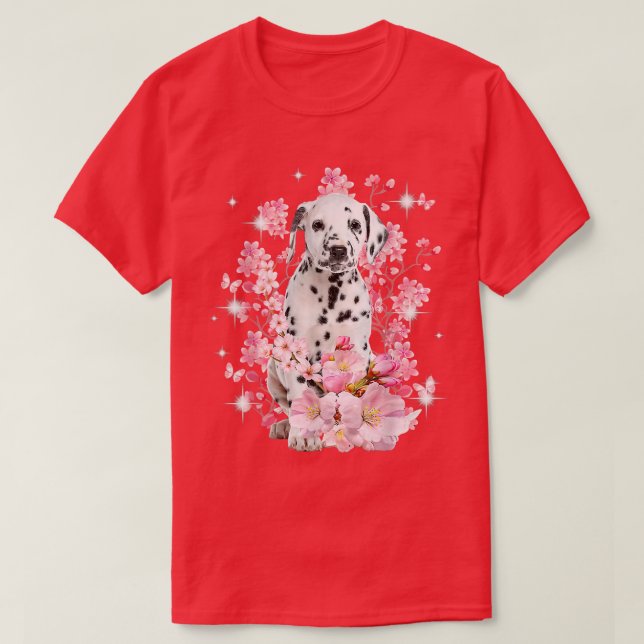 Dalmatien Hund Japansk Cherry Blommar Sakura Flowe T Shirt (Design framsida)