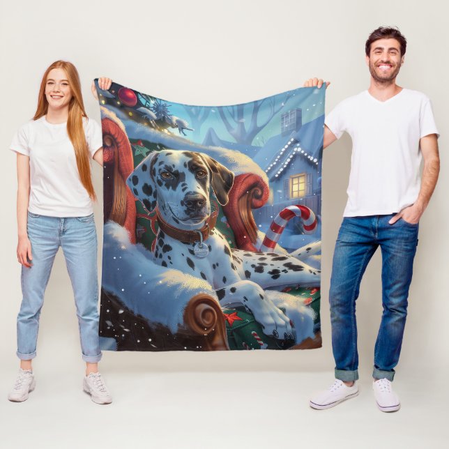 Dalmatien Hund Jul Festive Fleecefilt (På plats)