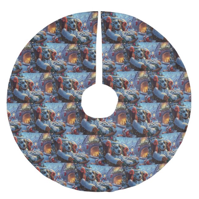 Dalmatien Hund Jul Festive Julgransmatta Borstad Polyester (Framsidan)