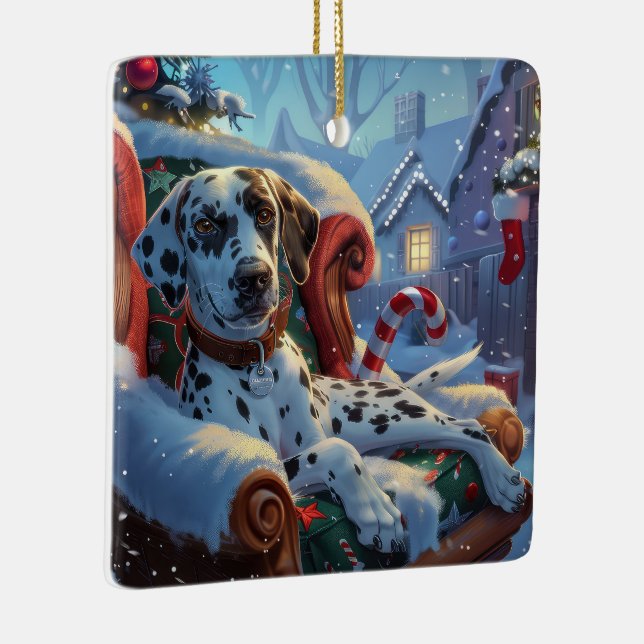 Dalmatien Hund Jul Festive Julgransprydnad Keramik (Höger)