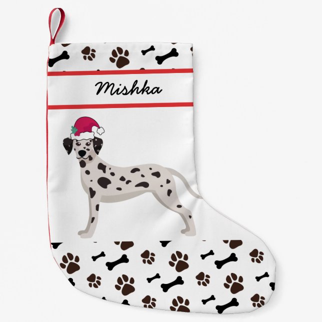 Dalmatien Hund jul med Anpassningsbar Hund Namn Liten Julstrumpa (Framsidan)