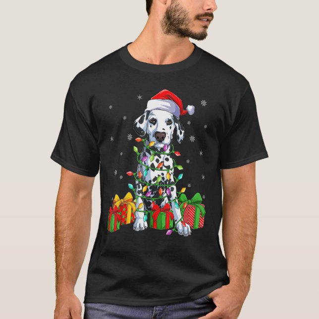 Dalmatien Hund Julafton Lighting Santa Hat Dalmati T Shirt (Framsida)