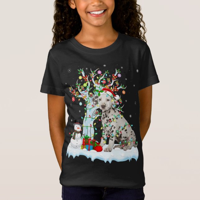 Dalmatien Hund Julafton Träd Lighting Santa Dalmat T Shirt (Framsida)