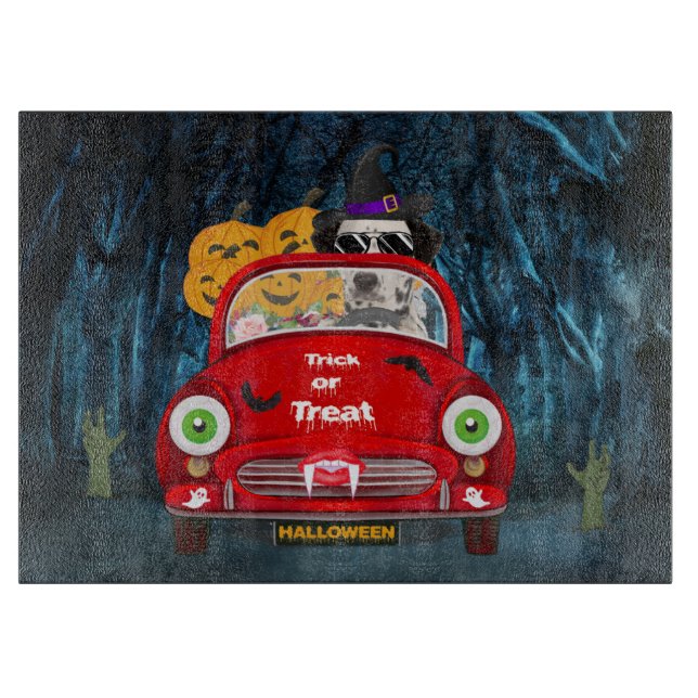 Dalmatien Hund Körbil Scary Halloween (Framsidan)