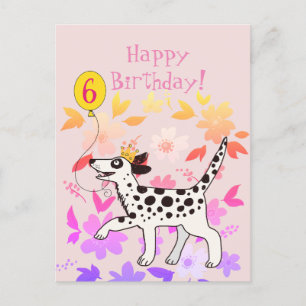 Dalmatien hund lycklig sjätte födelsedag! vykort