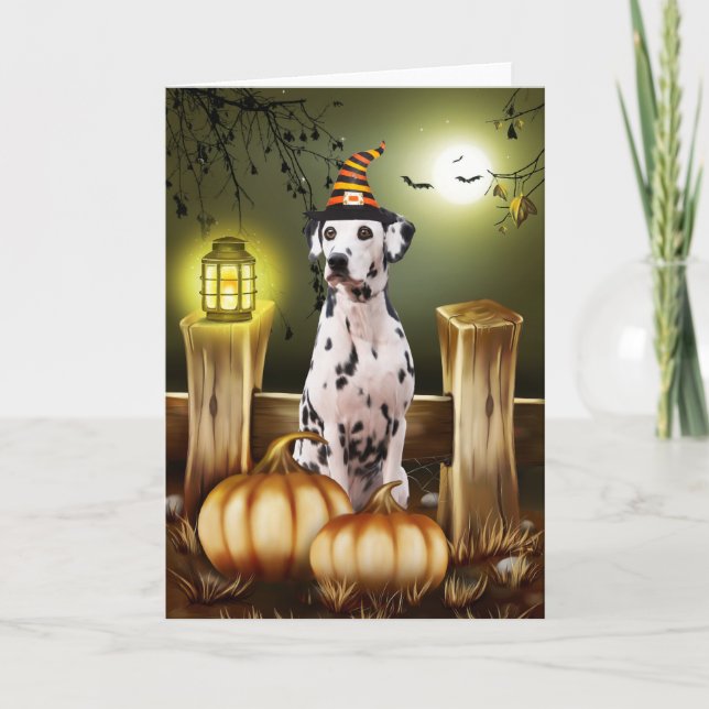 Dalmatien Hund med Witch Hat Halloween Gift Idea Kort (Framsida)