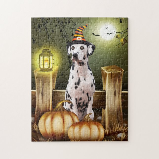 Dalmatien Hund med Witch Hat Halloween Gift Idea Pussel (Vertikal)
