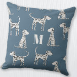 Dalmatien Hund Monogram Kudde<br><div class="desc">Den fläckade Dalmatien hund på gröntens baksida. Originalkonst av Nic Squirrell. Ändra det inledande monogrammet för att anpassa det.</div>