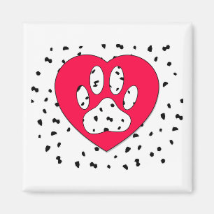 Dalmatien Hund Paw Skriv ut i rött hjärta Magnet