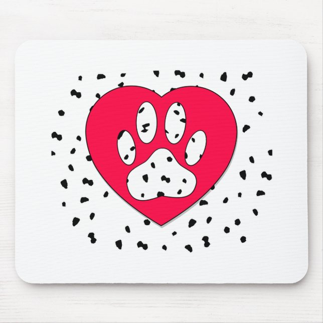 Dalmatien Hund Paw Skriv ut i rött hjärta Musmatta (Framsidan)