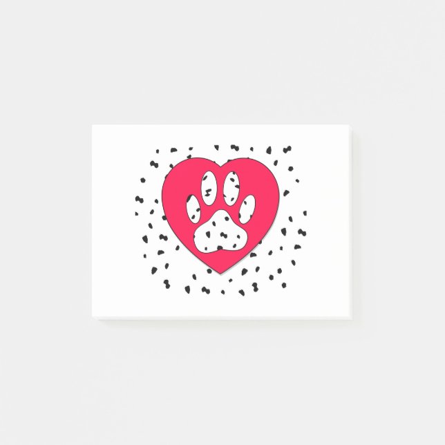 Dalmatien Hund Paw Skriv ut i rött hjärta Post-it Block (Framsida)