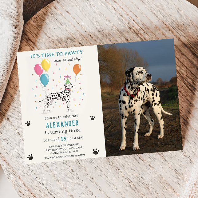 Dalmatien Hund Pawty Puppy Födelsedagsfest Photo Inbjudningar (Skapare uppladdad)