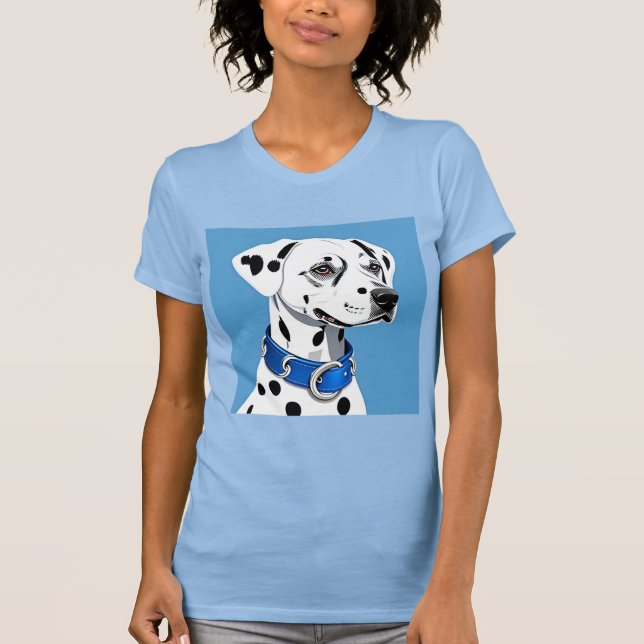 Dalmatien Hund Porträtt med blå kronor T Shirt (Framsida)