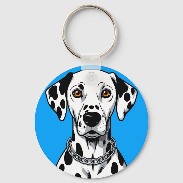 Dalmatien Hund Porträtt med Vibrant Background Nyckelring (Framsida)
