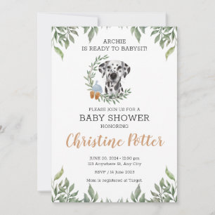 Dalmatien Hund Puppy Greenery Boho Baby Shower Inbjudningar