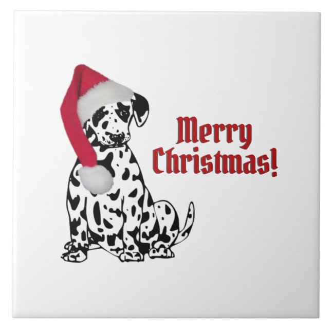 Dalmatien Hund Red Stocking Cap God jul Kakelplatta (Framsidan)