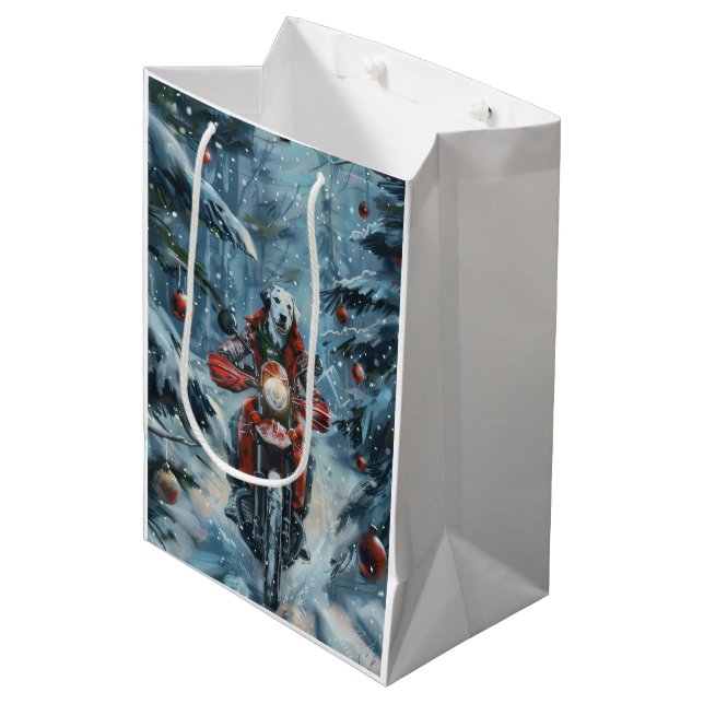 Dalmatien Hund Riding Motorcycle jul (Framsidan Vinklad)