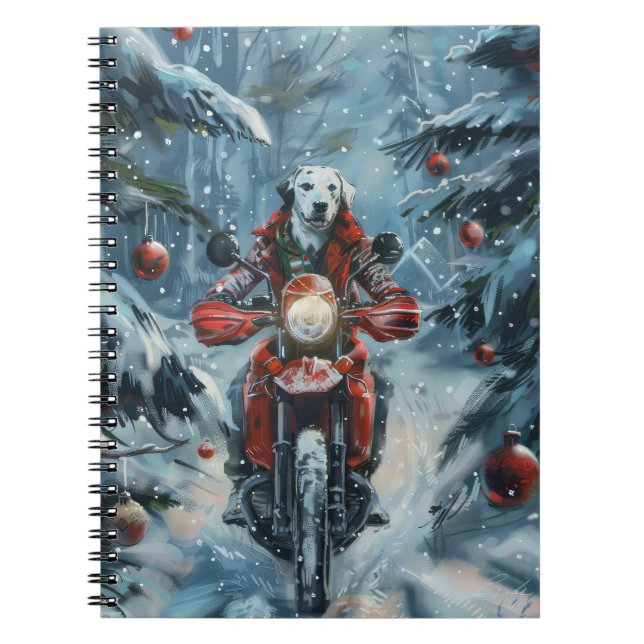 Dalmatien Hund Riding Motorcycle jul Anteckningsbok (Framsidan)