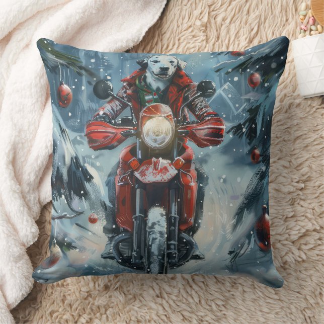 Dalmatien Hund Riding Motorcycle jul Kudde (Filt)