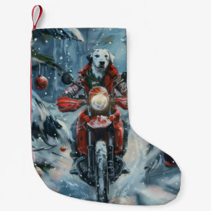 Dalmatien Hund Riding Motorcycle jul Liten Julstrumpa
