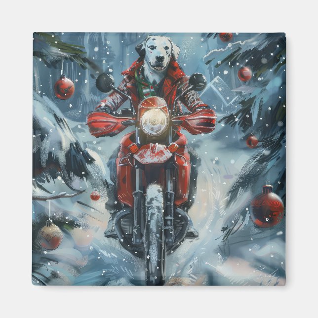 Dalmatien Hund Riding Motorcycle jul Magnet (Framsidan)
