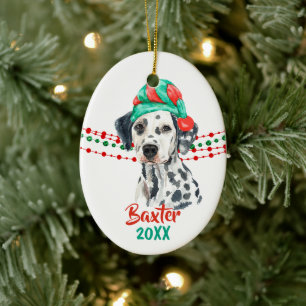 Dalmatien Hund Santa Hat Helgdag String Pärlor Julgransprydnad Keramik