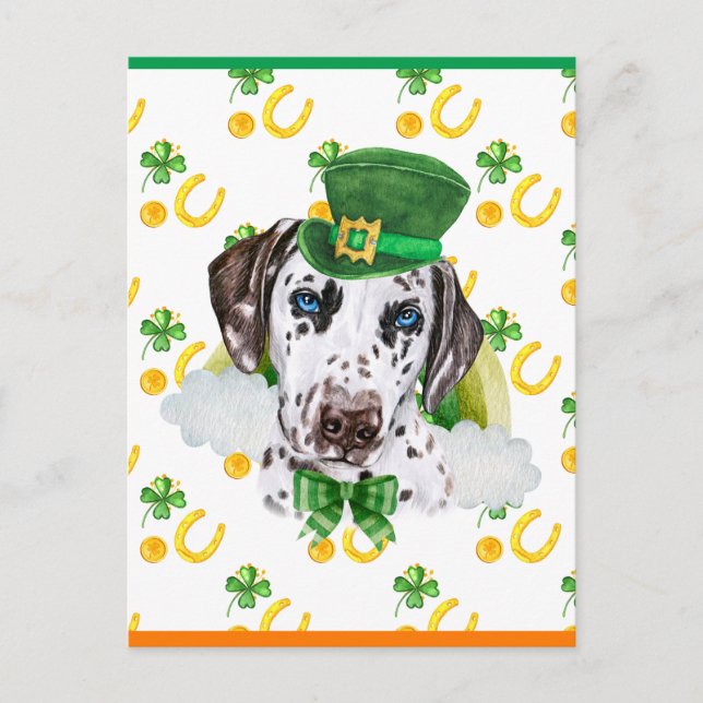Dalmatien Hund Shamrock St. Patricks Day Helg Vykort (Framsida)