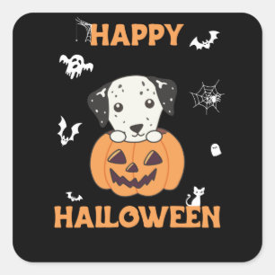 Dalmatien i Pumpkin Sweet Hundar Happy halloween Fyrkantigt Klistermärke