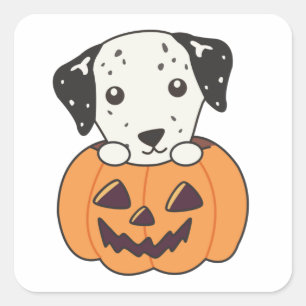 Dalmatien i Pumpkin Sweet Hundar Happy halloween Fyrkantigt Klistermärke