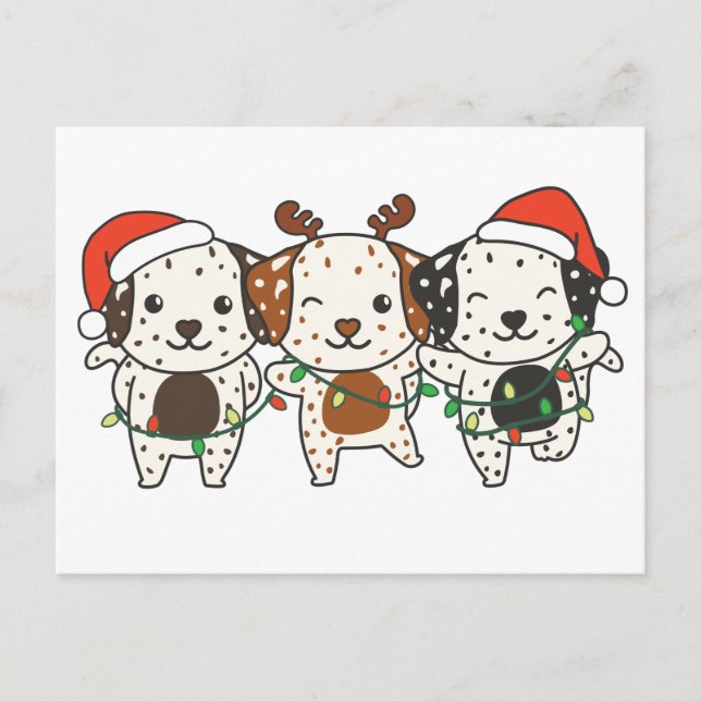 Dalmatien Jul-djur Cute Hundar Helg Vykort (Framsida)