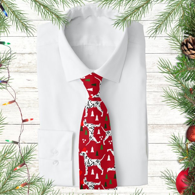 Dalmatien jul Helgdag Red Santa Hat Hundar Slips (Dalmatian Dog Christmas Holiday Santa Hat Necktie Tie)