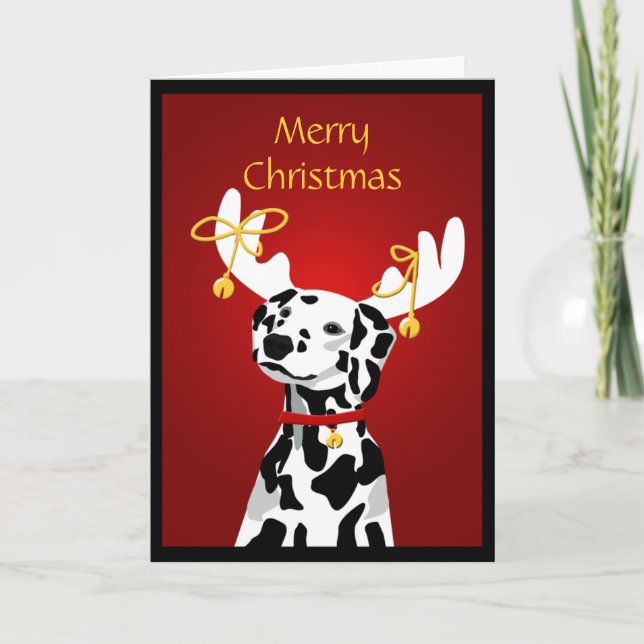 Dalmatien Jul Hund med Hjort Antlers Helgkort (Framsida)