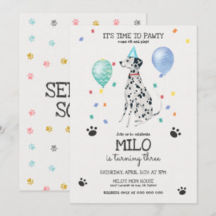 Dalmatien låter Pawty Hund Birthday-inbjudan blått Inbjudningar