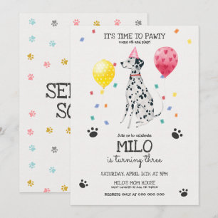 Dalmatien låter Pawty Hund Birthday-inbjudan Rosa Inbjudningar