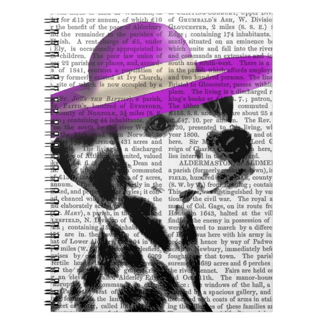 Dalmatien med Lila Wide Brimmed Hat Anteckningsbok Med Spiral (Framsidan)