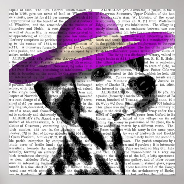 Dalmatien med Lila Wide Brimmed Hat Poster (Framsidan)