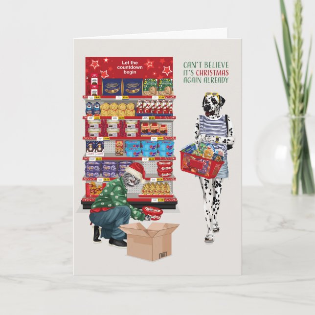 Dalmatien och Cat kan inte tro att det är jul Kort (Framsida)